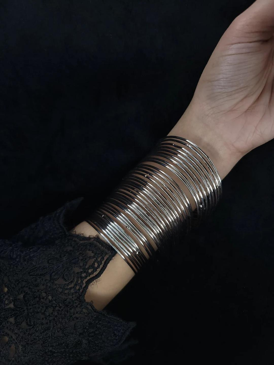 ZURIKRISHA Women 36 Piece Black Sterling Silver Bangles