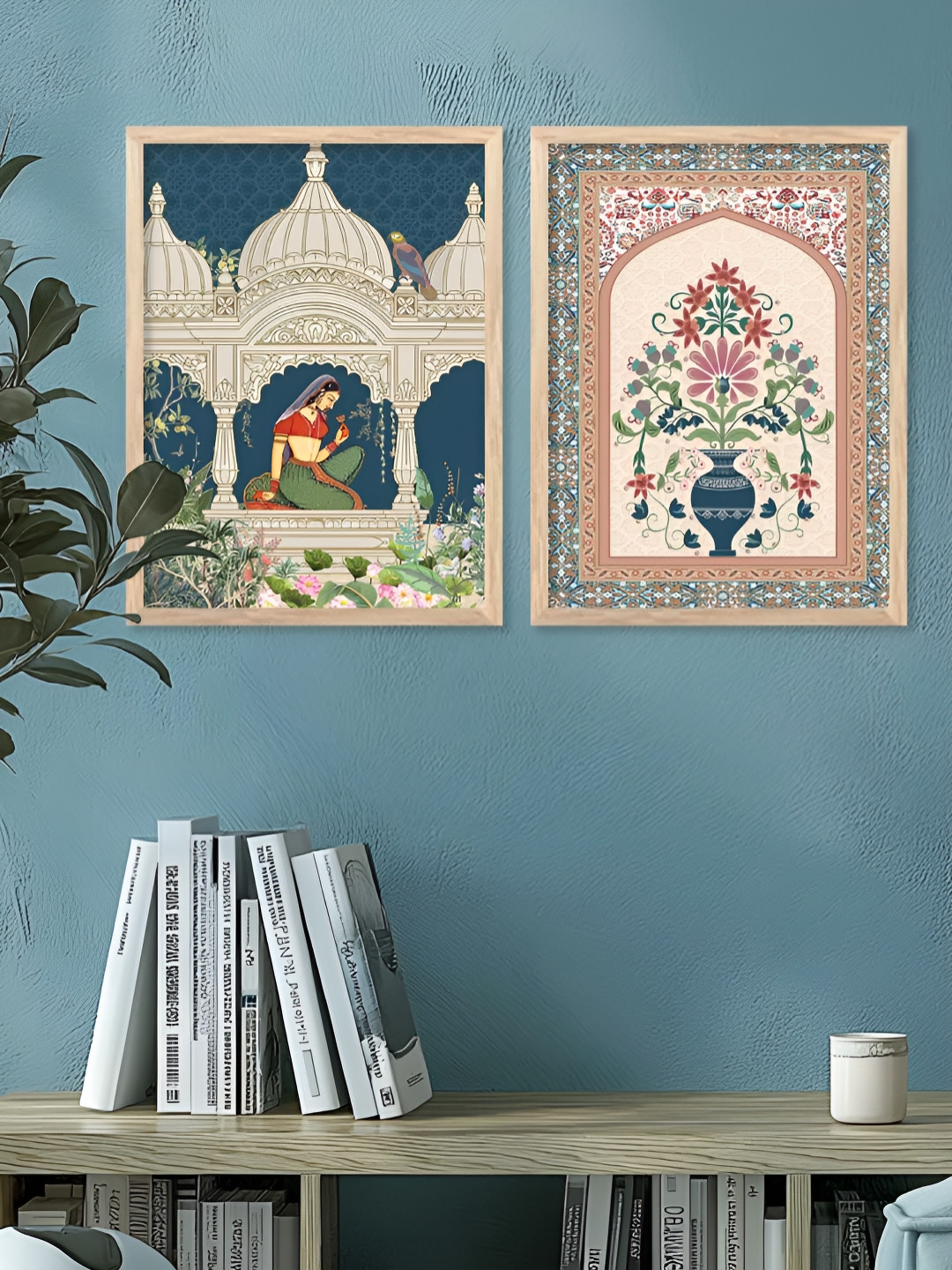 Kotart Beige & Blue 2 Piece Wood Art Poster Wall Art