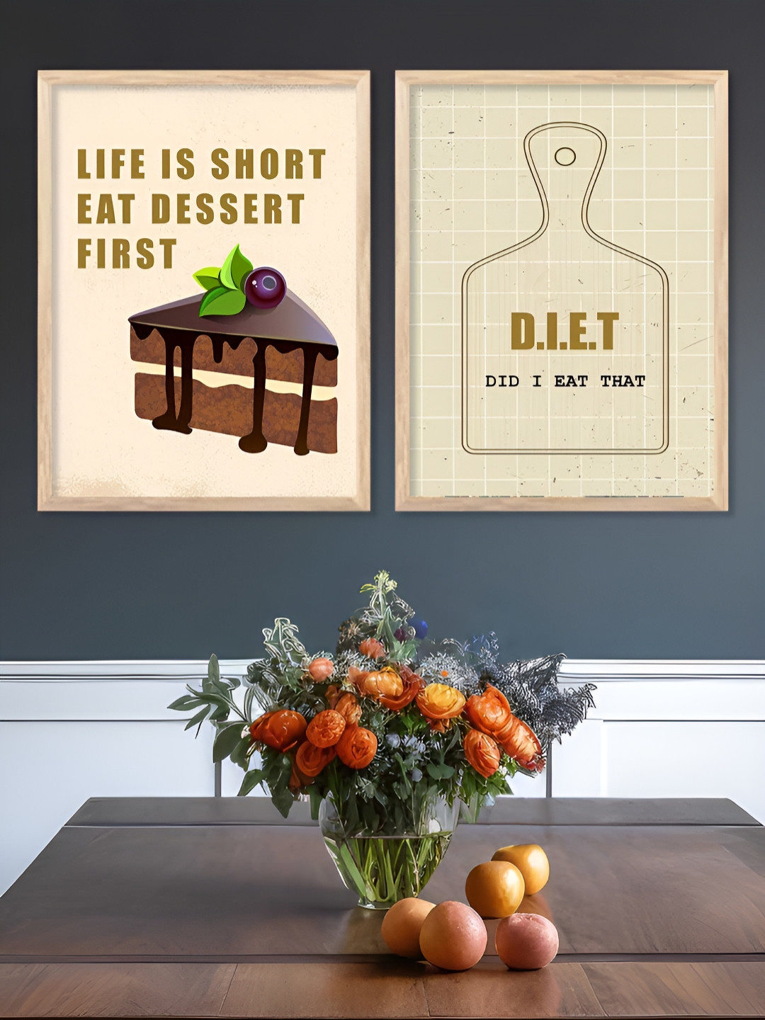Kotart Brown & Beige 2 Pieces Cake Printed Wooden Wall Arts