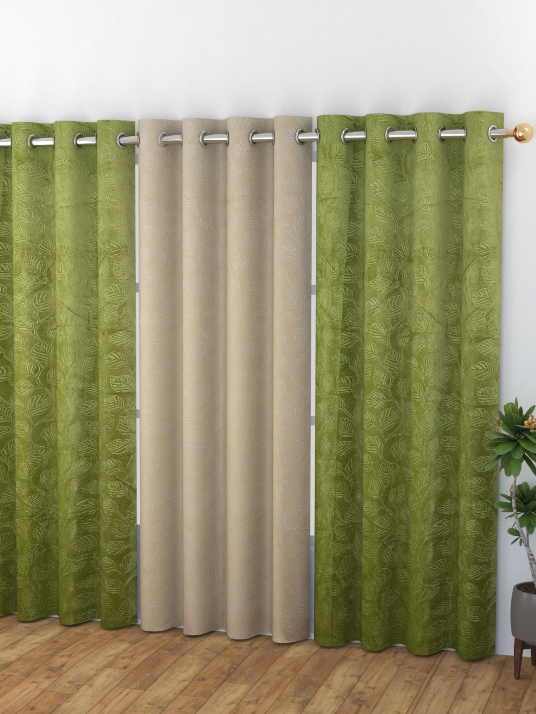 Banchmark Home Furnishings Green 3 Pieces Printed Room Darkening Velvet Door Curtains