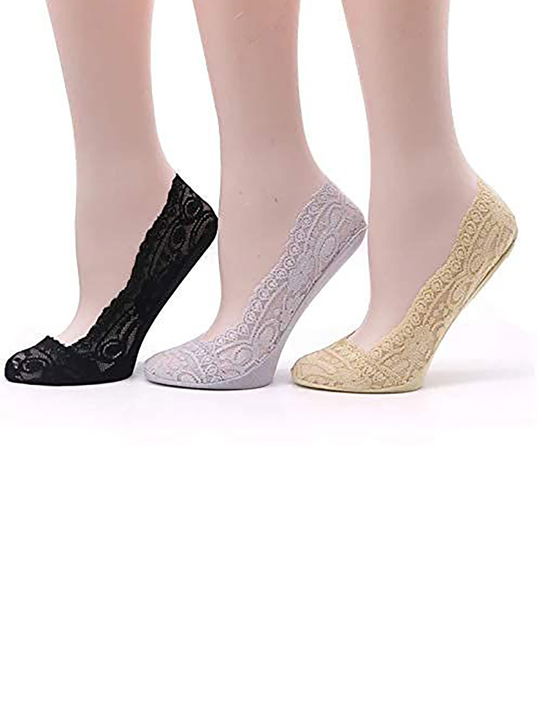 OGIMI- Ohh Give me No Show Pack of 3 Anti Skid Lace Ankle-Length Socks