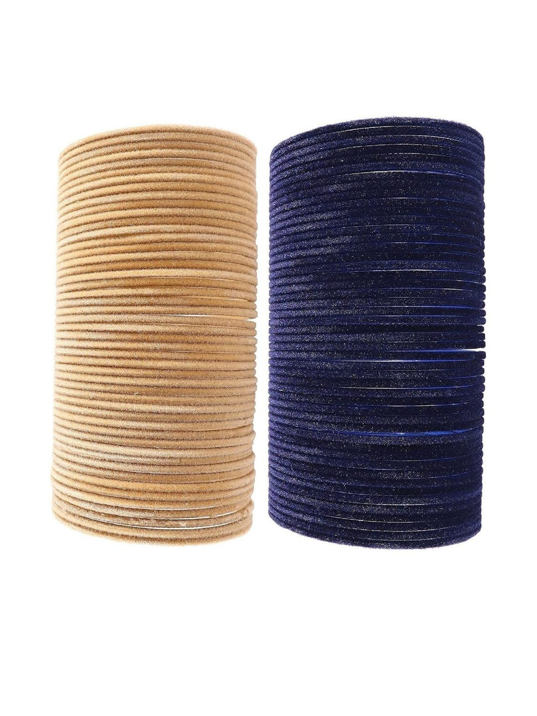 Guddan Set of 96 Golden & Navy Metal Velvet Bangles