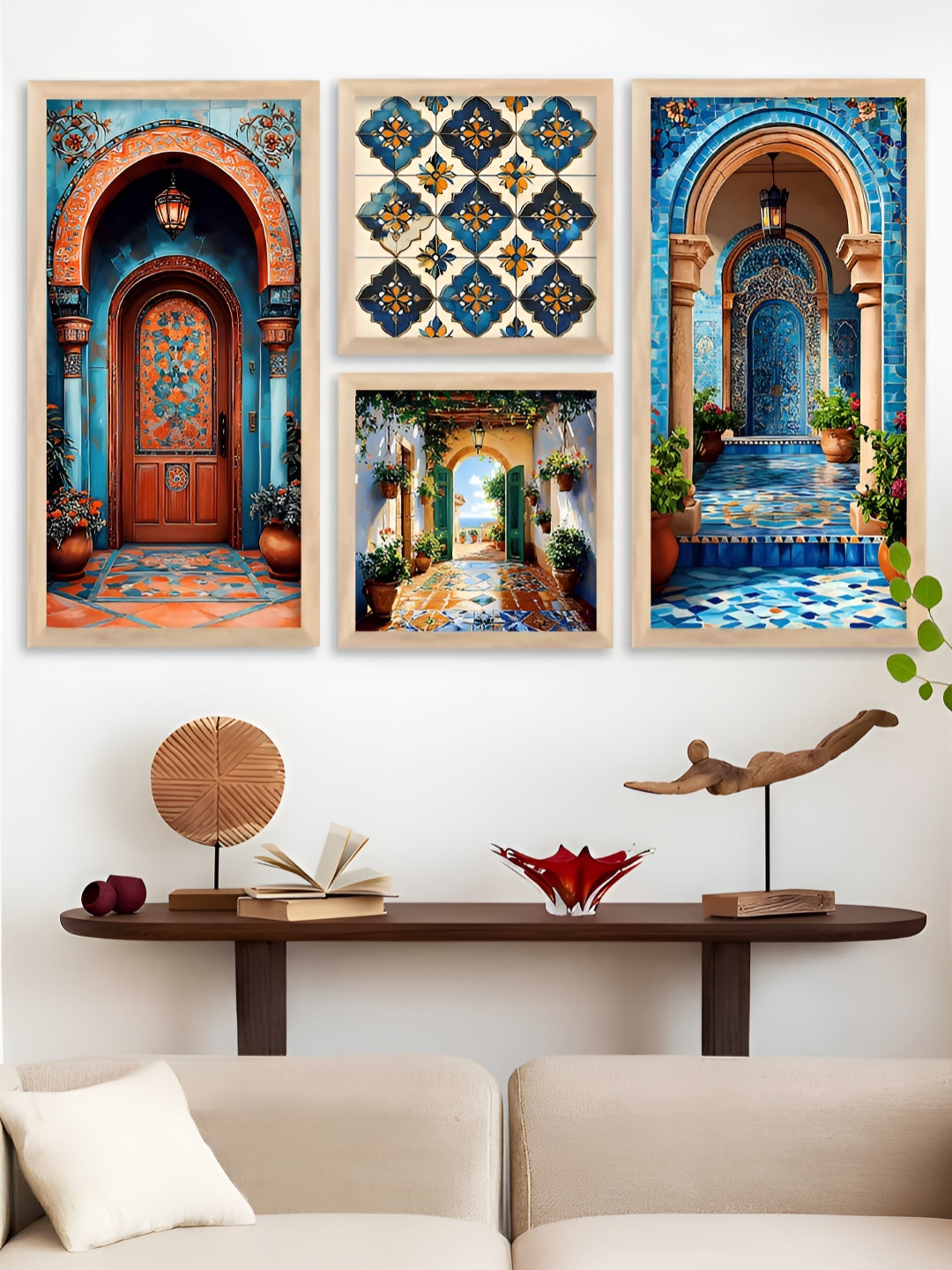 Kotart Brown & Blue 4 Pieces Contemporary Wooden Wall Arts