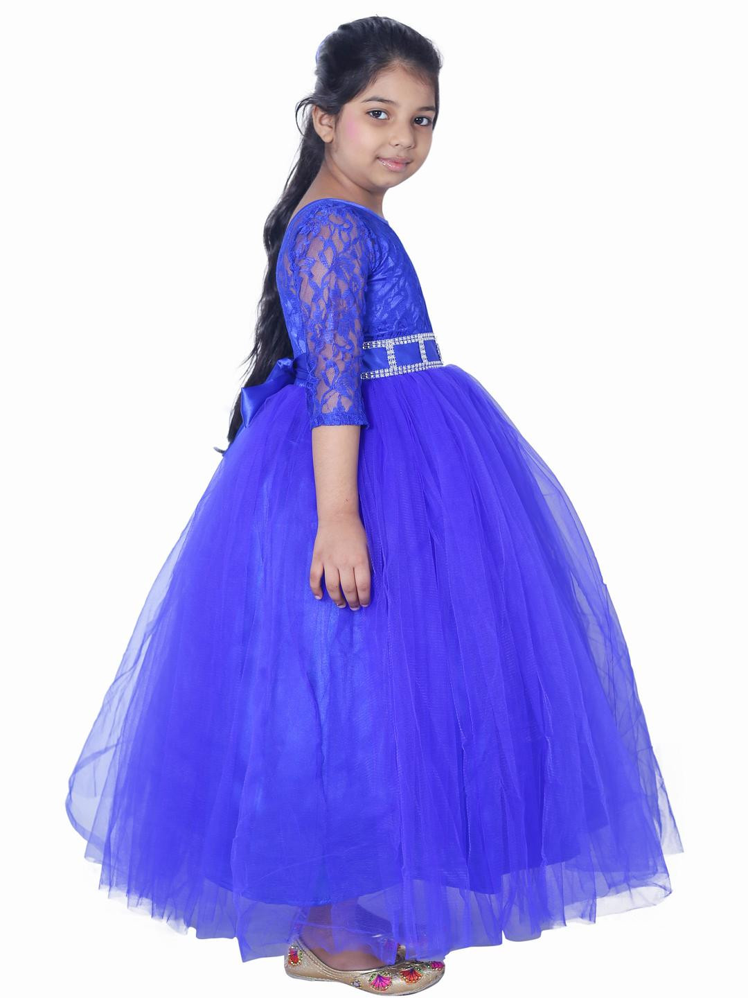 Shahina Fashion Girls Round Neck Applique Maxi Fit & Flare Dress