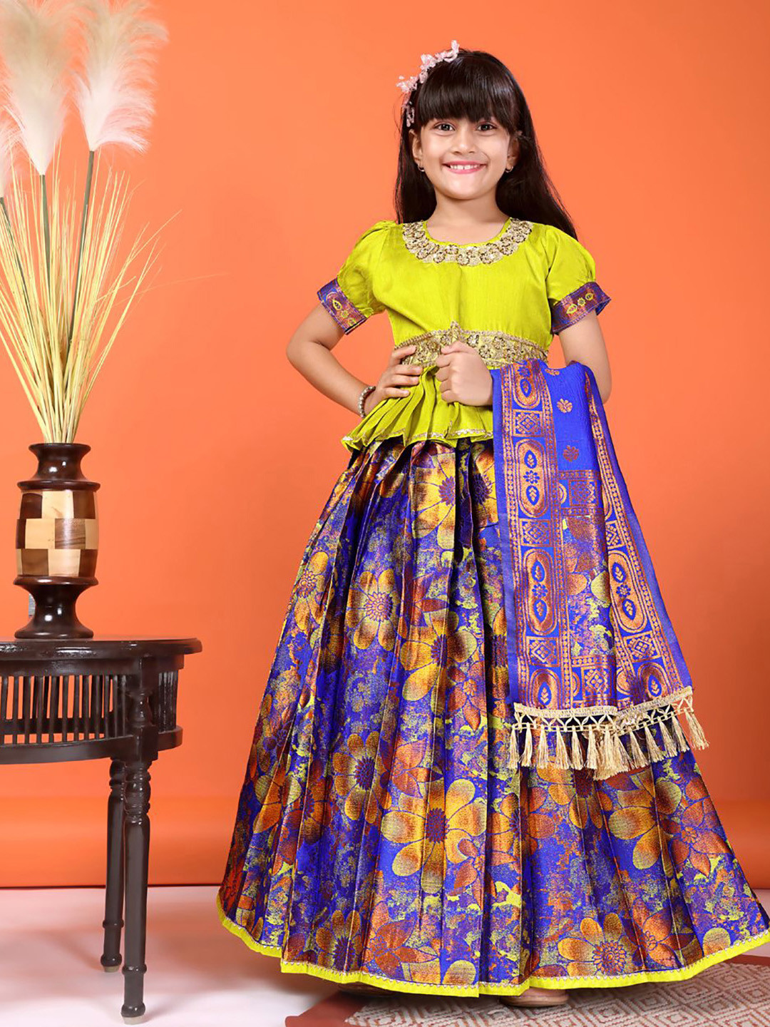 satyamfab Kushmanda Girls Sequinned Ready to Wear Lehenga & Blouse With Dupatta