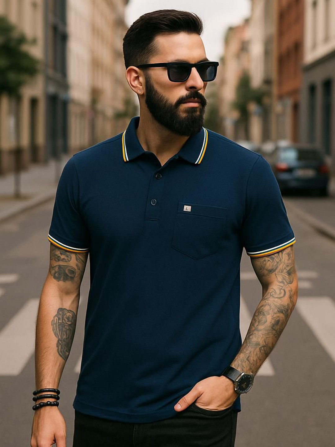 Austin wood Polo Collar Cotton T-shirt
