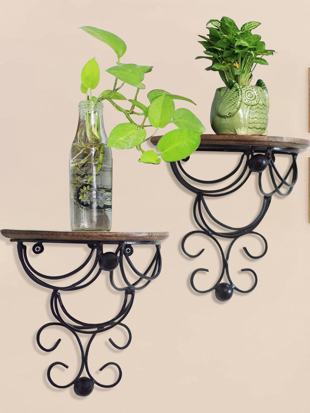 Decorcity Floating Shelf Wood & Iron Modern Design Wall Hanging Shelves -  Set Of 2