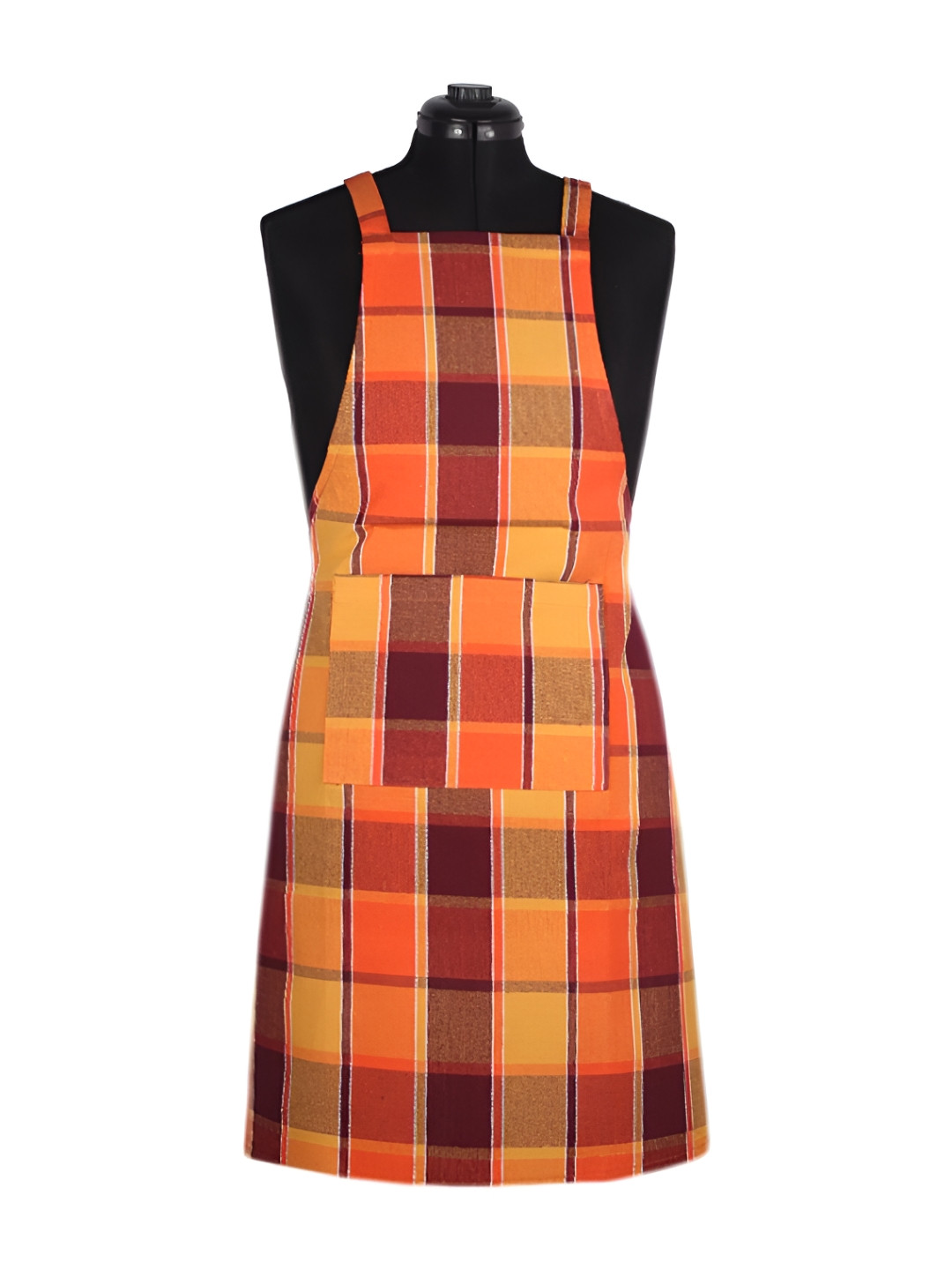 NewLadiesZone Orange-Coloured Checked 250 GSM Pure Cotton Apron