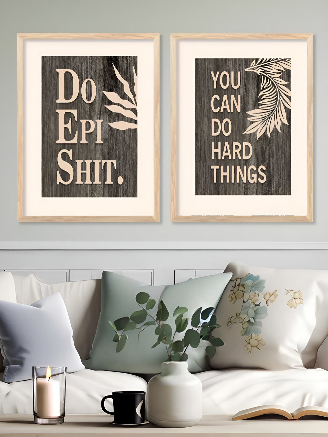 Kotart Brown & Grey 2 Pieces Wooden Abstract Motivationa Wall Arts