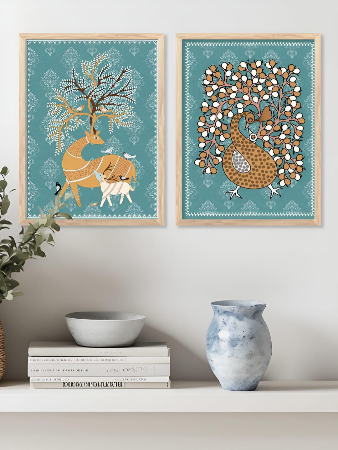 Kotart Brown & Blue 2 Pieces Animals Wooden Wall Arts