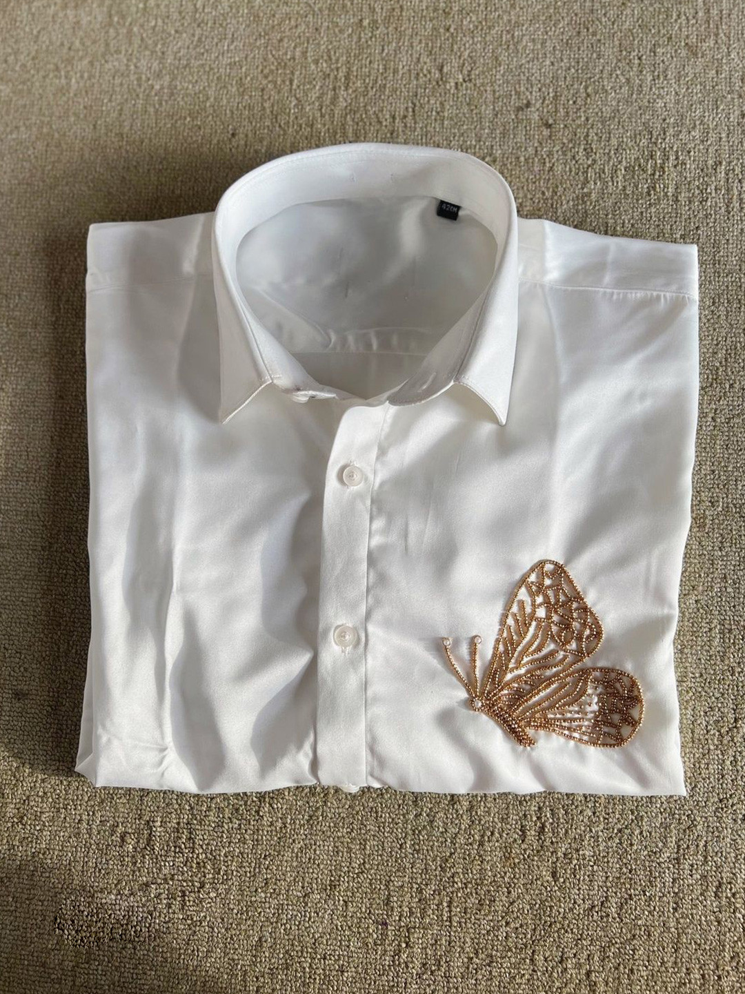 BabyTeen Fashion Boys Golden Wings Embroidered Spread Collar Cotton Party Shirt