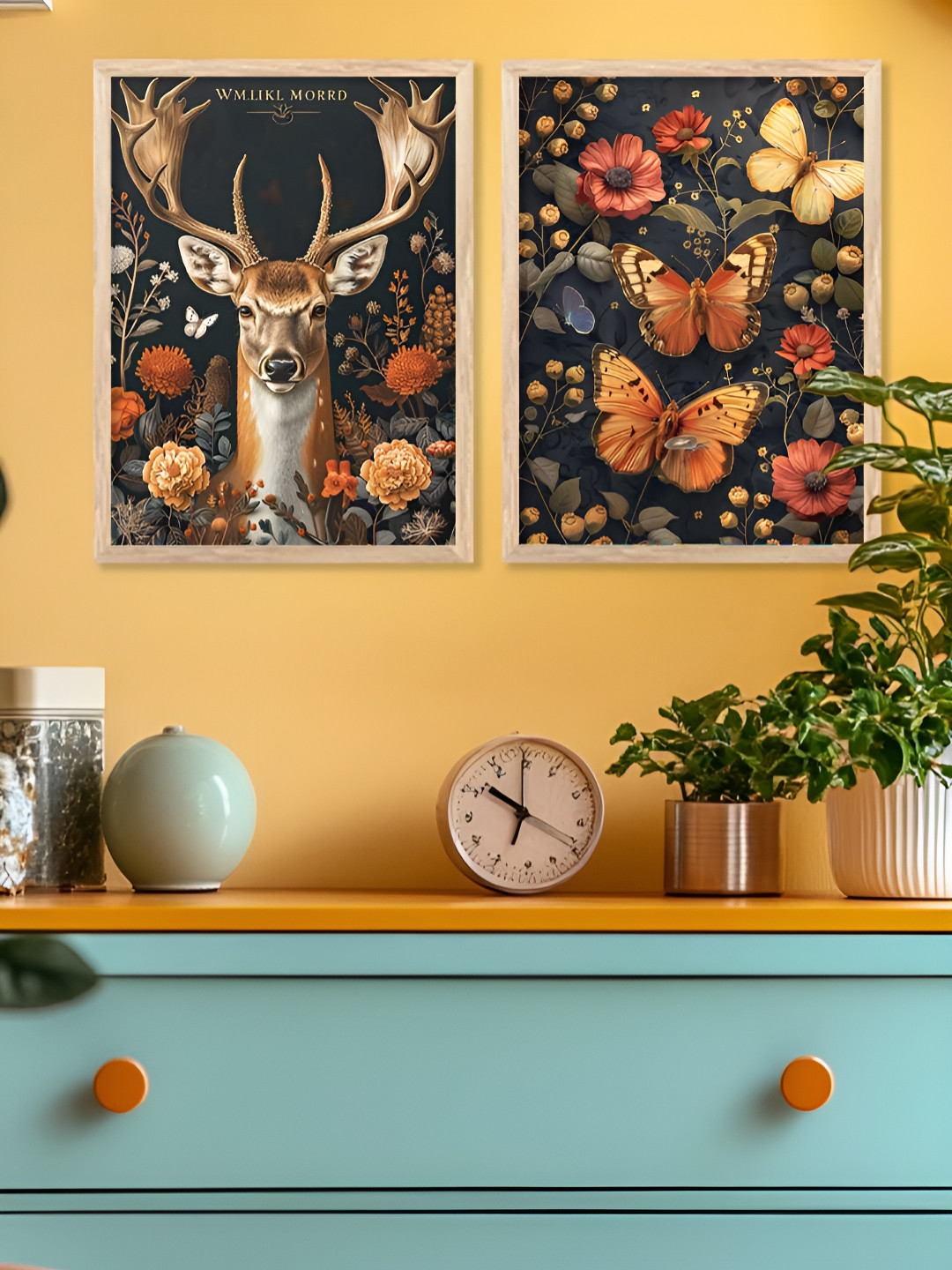 Kotart Brown & Grey 2 Pieces Birds and Animals Printed Wooden Portrait Wall Arts