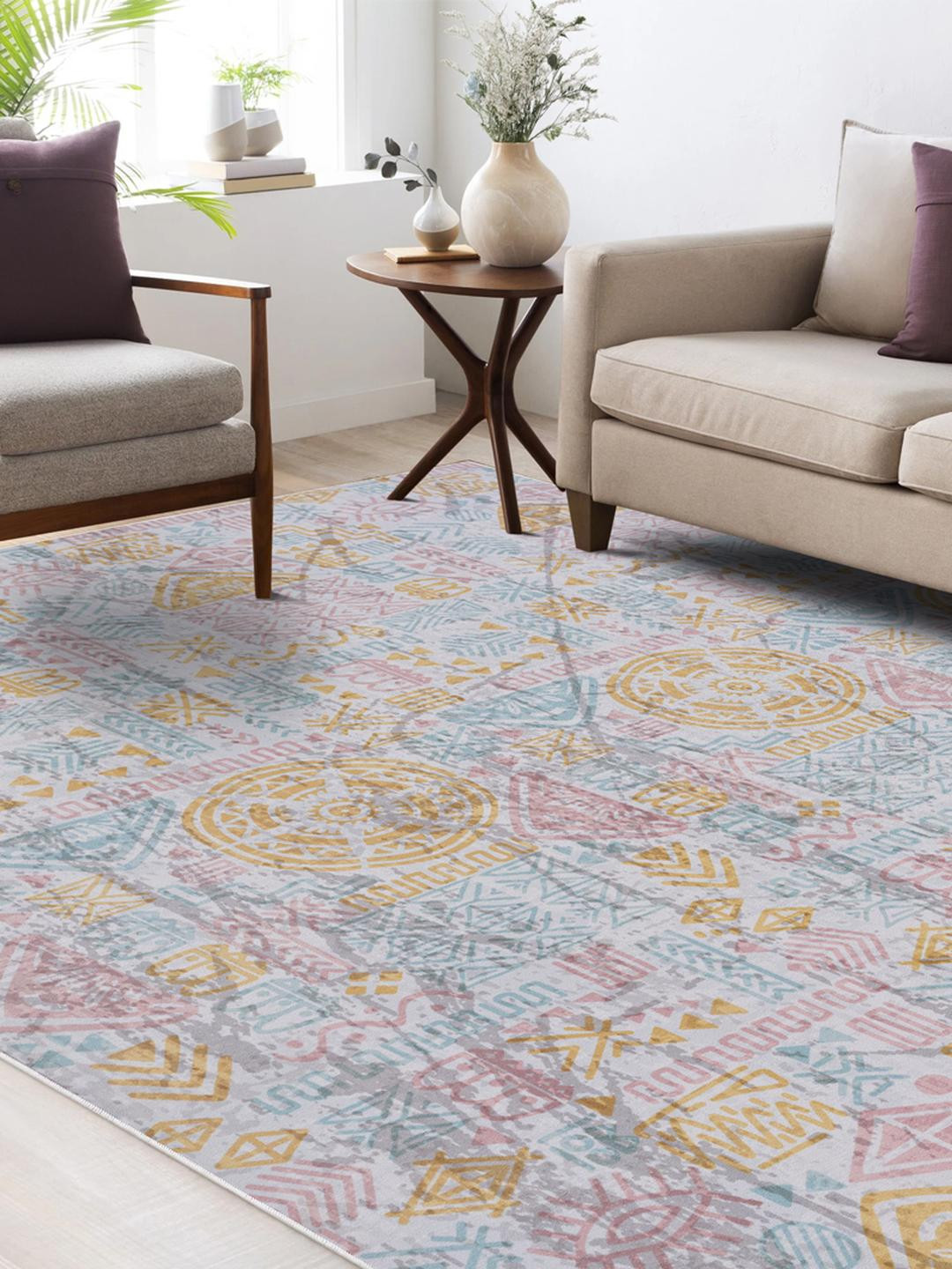 Kaleen India Red & Gold Anti-Skid Polyester Washable Indoor & Outdoor Carpet for Home