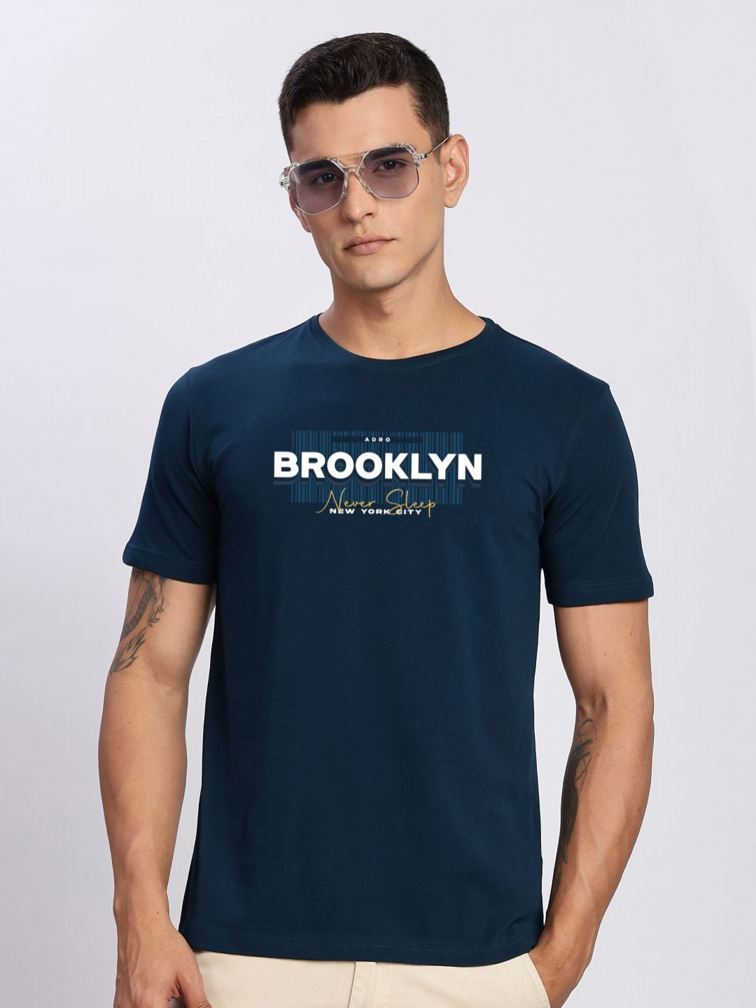 ADRO Typography Printed Round Neck Cotton T-shirt