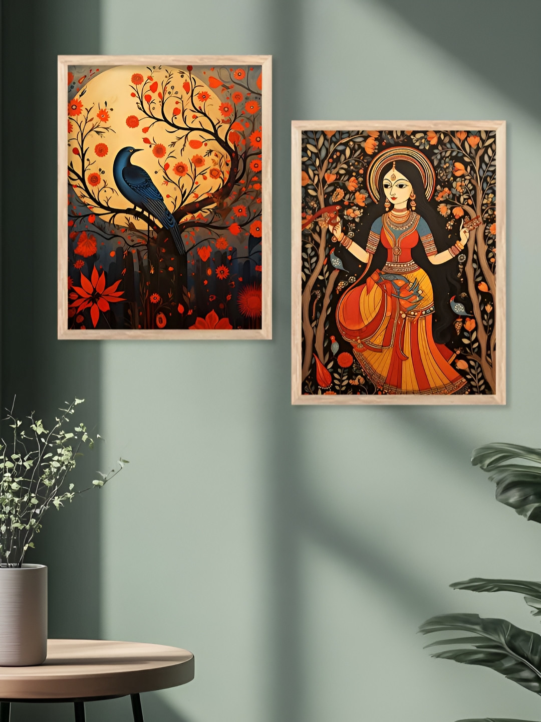 Kotart Brown & Yellow 2 Pieces Goddess Floral Printed Wooden Wall Arts