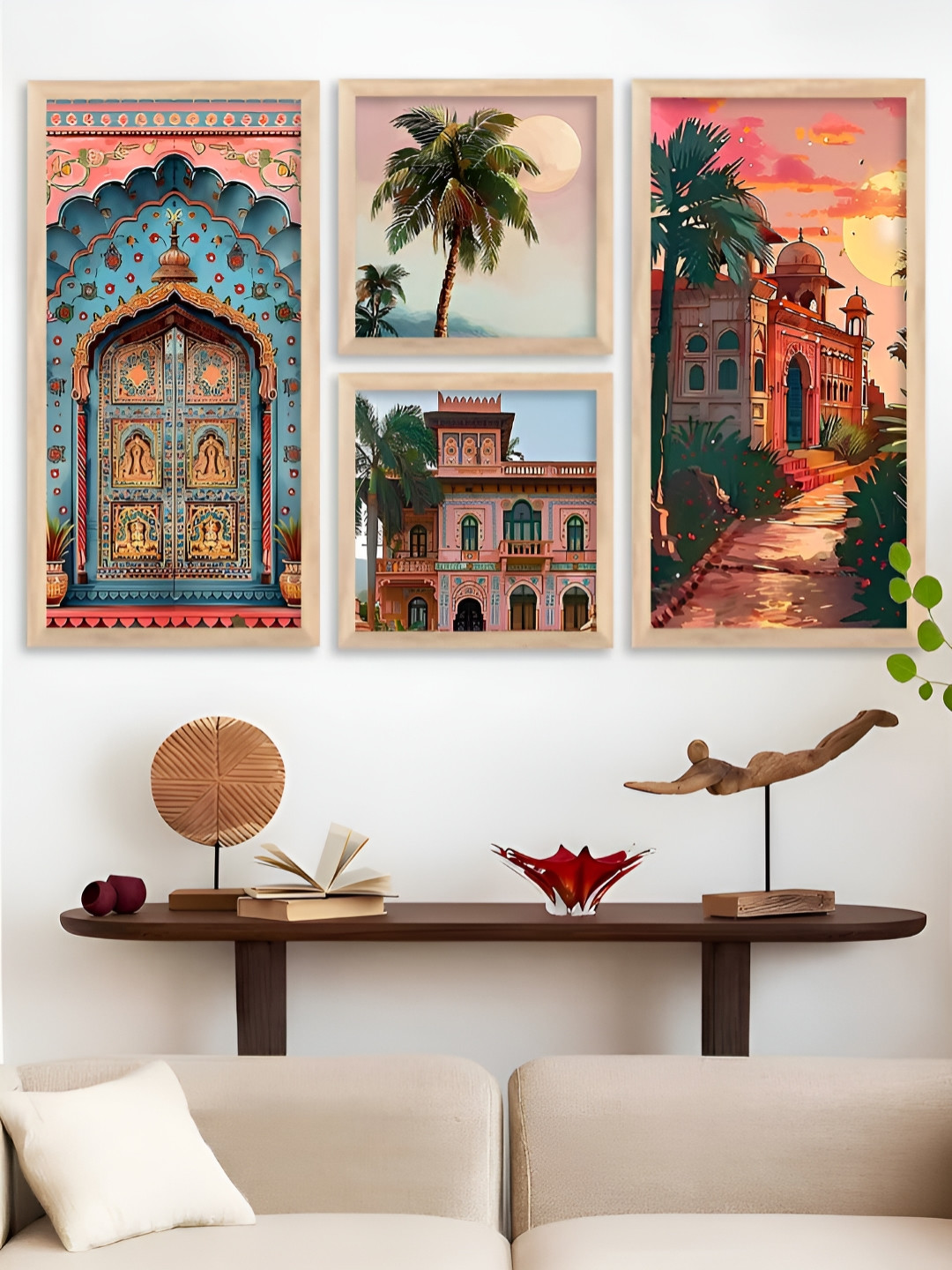 Kotart Brown, Red & Blue 4 Piece Wood Art Poster Wall Art