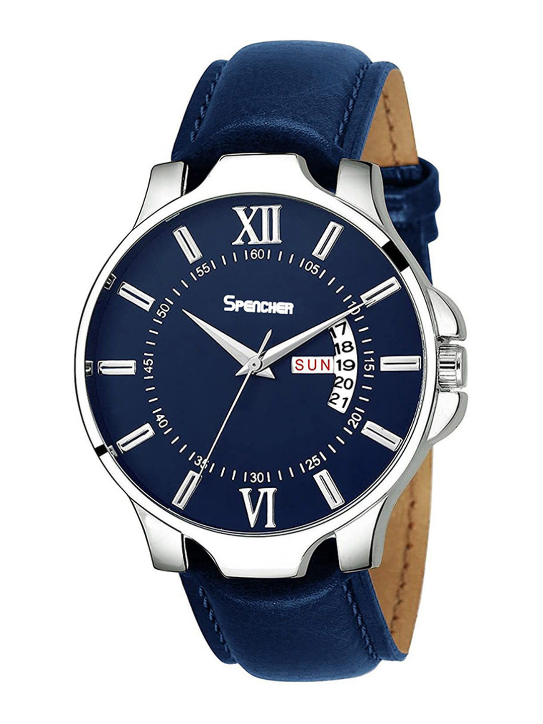 SPENCHER Men Brass Dial & Leather Straps Multi Function Watch SMW D&D Blue Dial Blue Strap