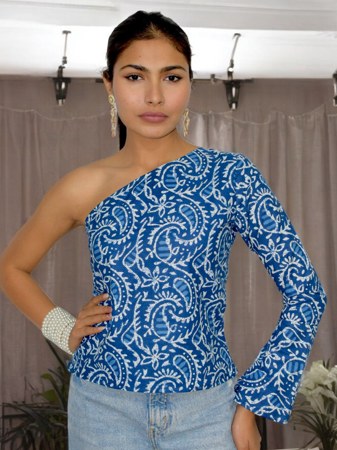 JAIPUR HAND BLOCK Women Off-Shoulder Cotton Top