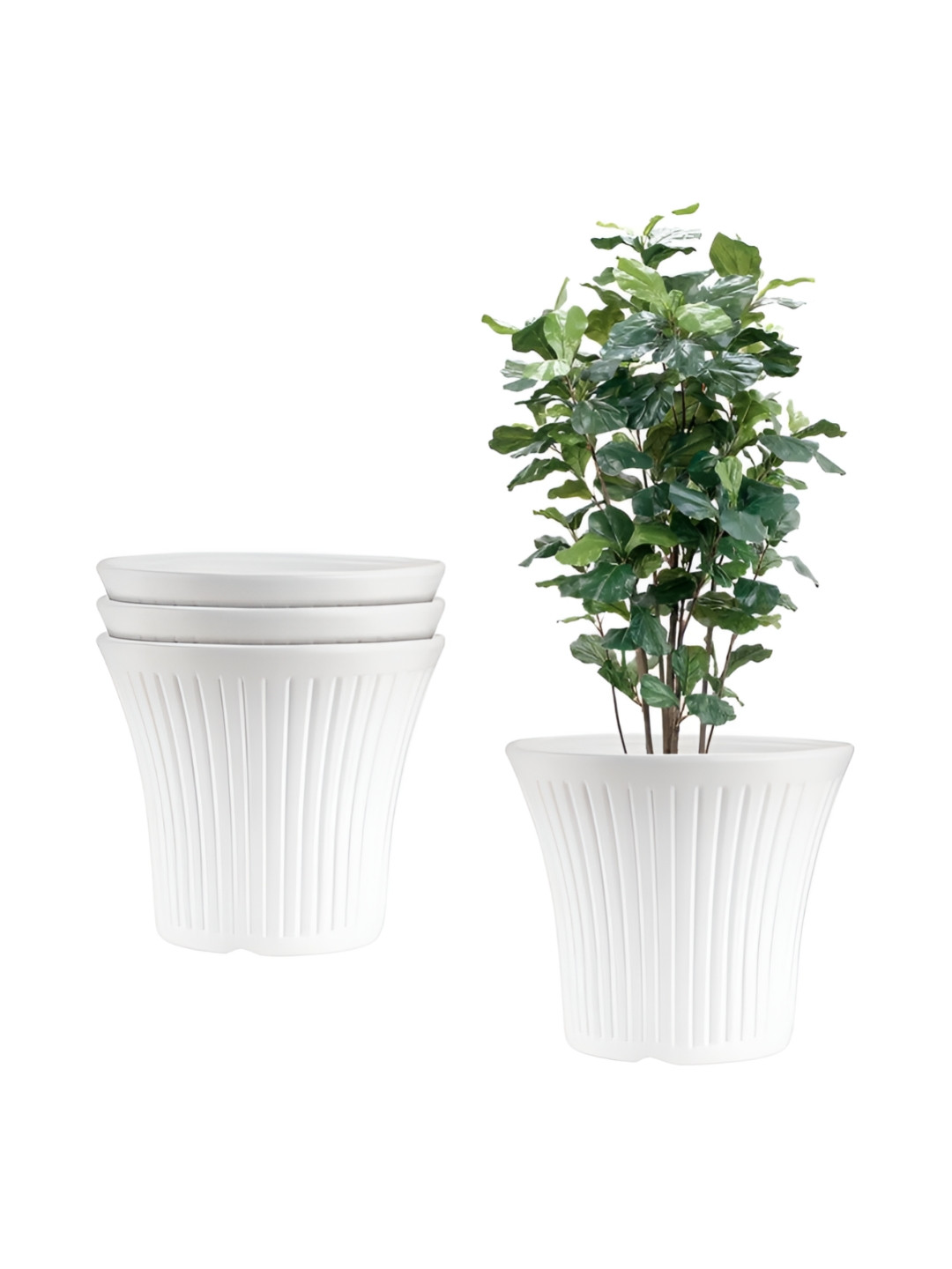 GARDEN'S NEED Tancy 4Pcs White Textured UV-Resistant Planters