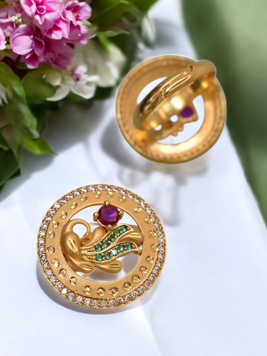 MEIRA JEWELLERY Gold-Plated Stone-Studded Meenakari Ring
