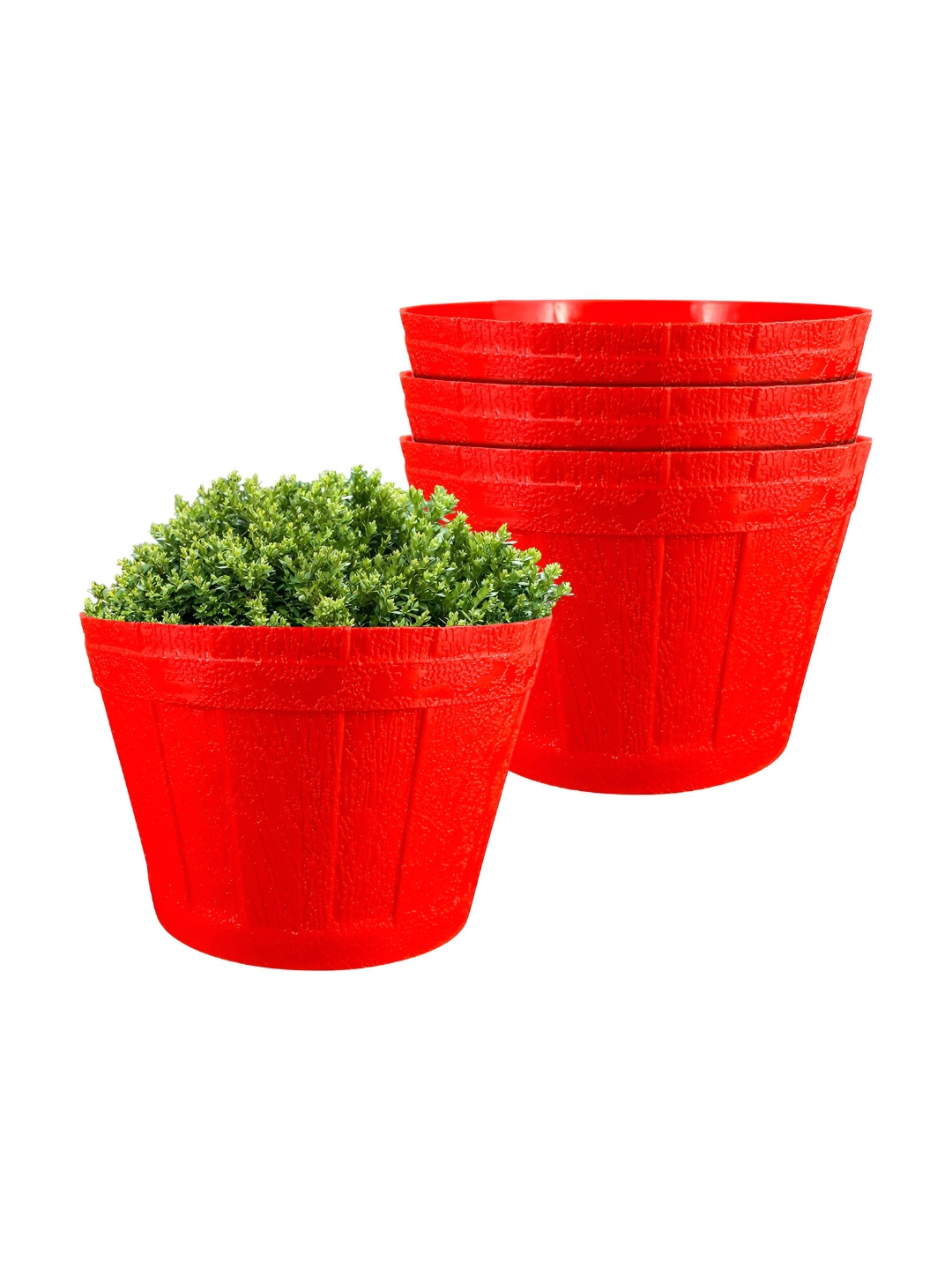 GARDEN'S NEED Barrel Red 4 Pieces Textured Planters