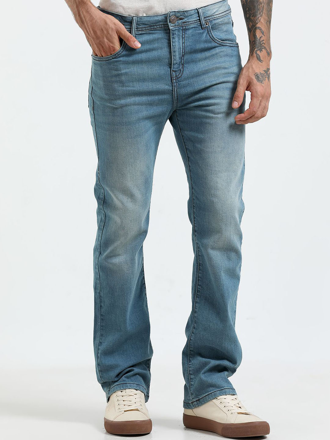 Espanshe Men Jammy Boot Cut Jeans - Light Blue