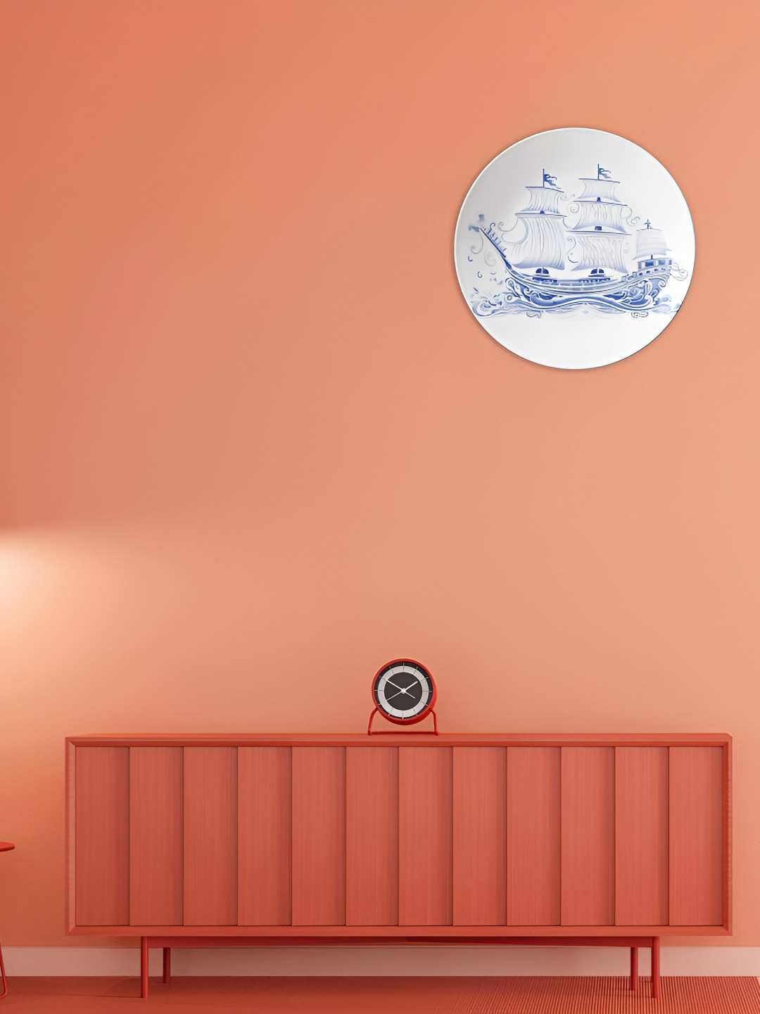 THE QUIRKY HOME Ship Decorative Crafted Ceramics Glossy Hanging Hall Wall Plates-8In