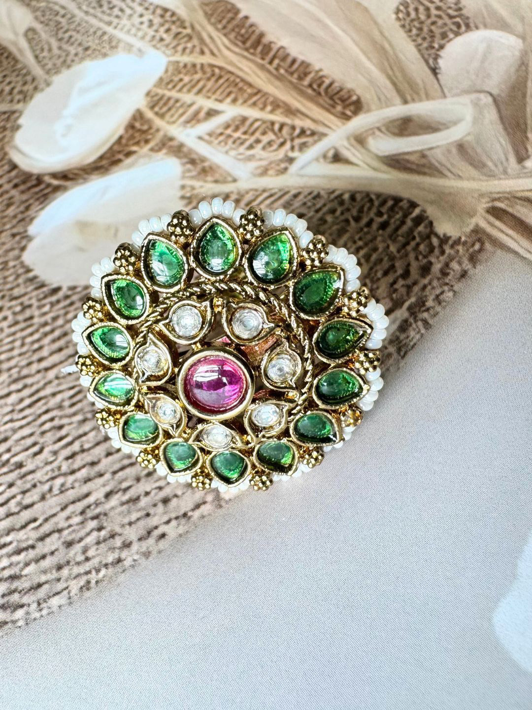 The Jewellery Tale Stainless Steel Gold-Plated Stone-Studded Adjustable Finger Ring