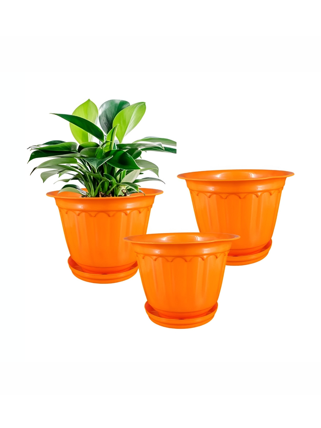 GARDEN'S NEED 3-Pcs Orange & Green Textured Planters