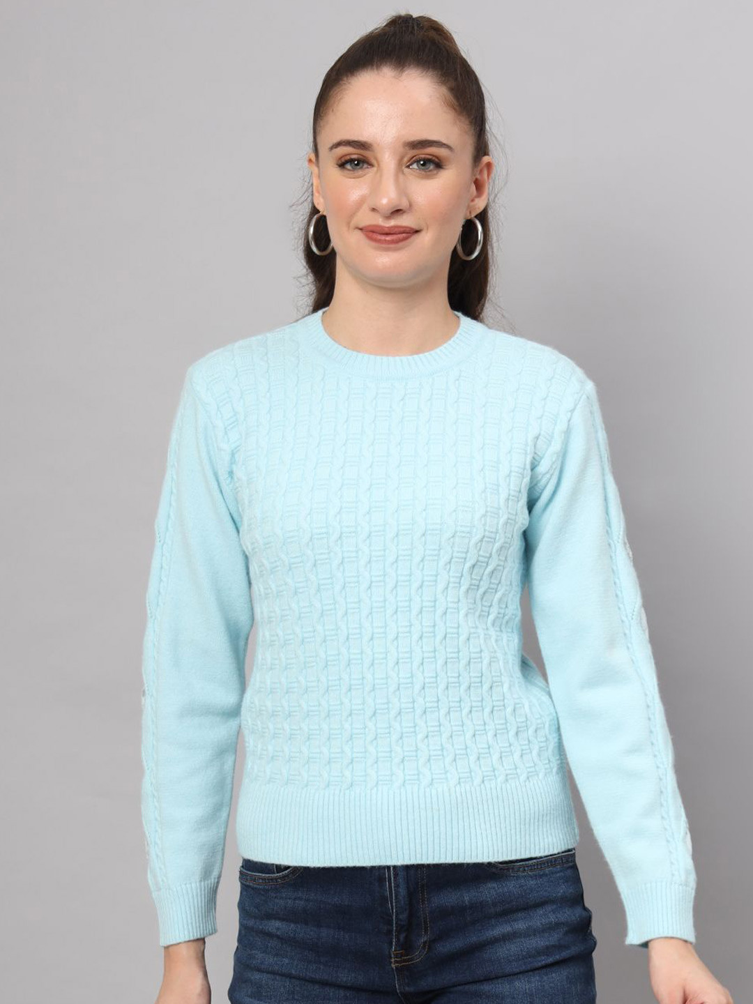 MODKLINE WITH MK Women Solid Cable Knit Woollen Pullover