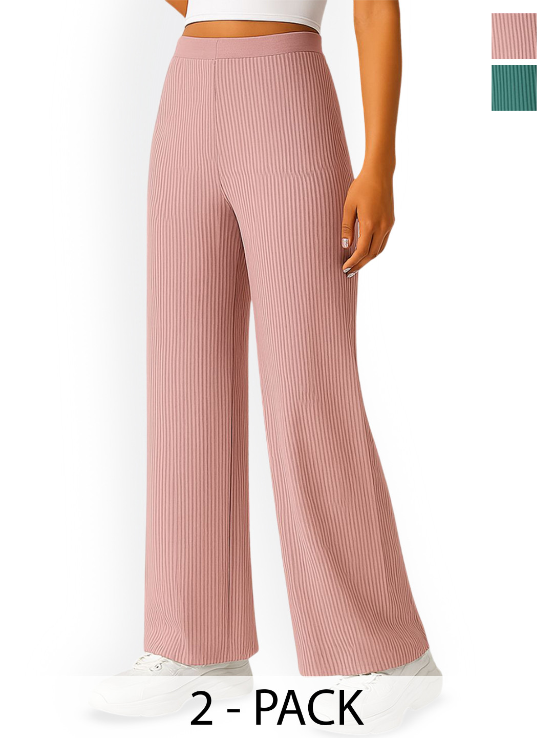 Fabflee Women Pak Of 2 Striped Comfort Straight Fit Trousers