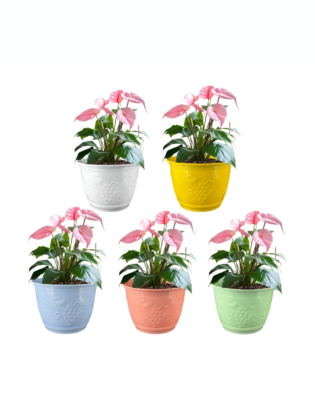 GARDEN'S NEED Blue & White 5 Pieces Textured Planters With Tray