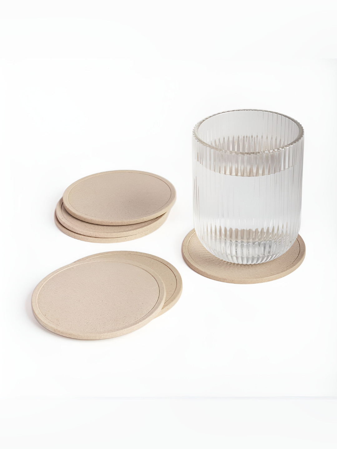 IRIDA NATURALS 6-Pcs Beige Rice Husk & Bamboo Fibre Round CoasterSet