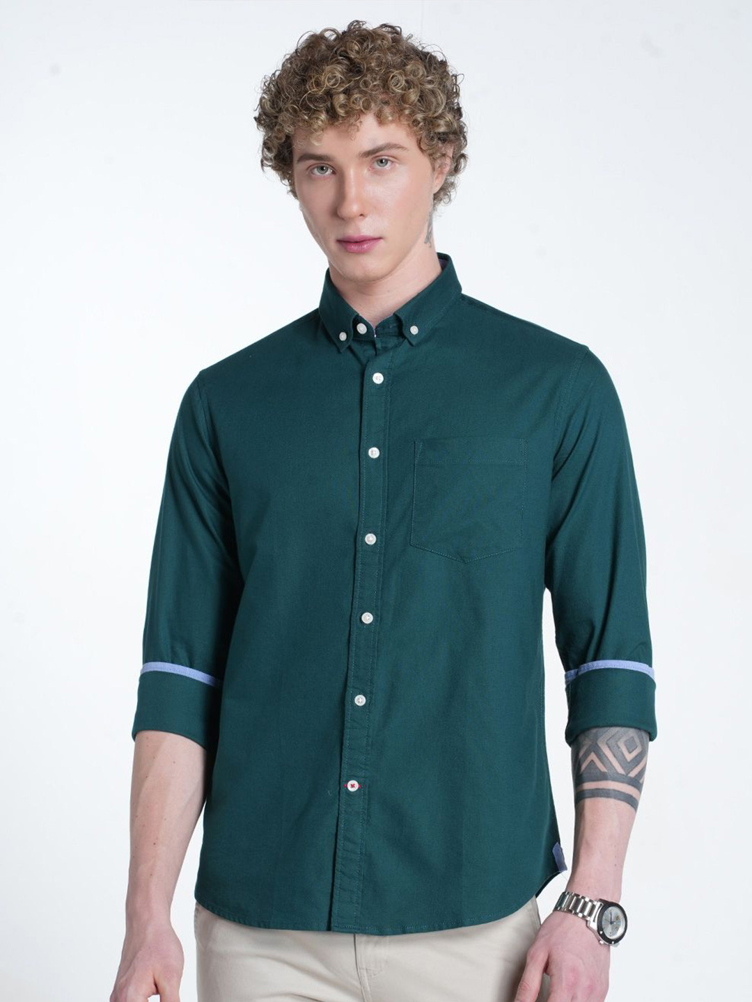 Double Two Classic Button-Down Collar Long Sleeves Casual Cotton Shirt