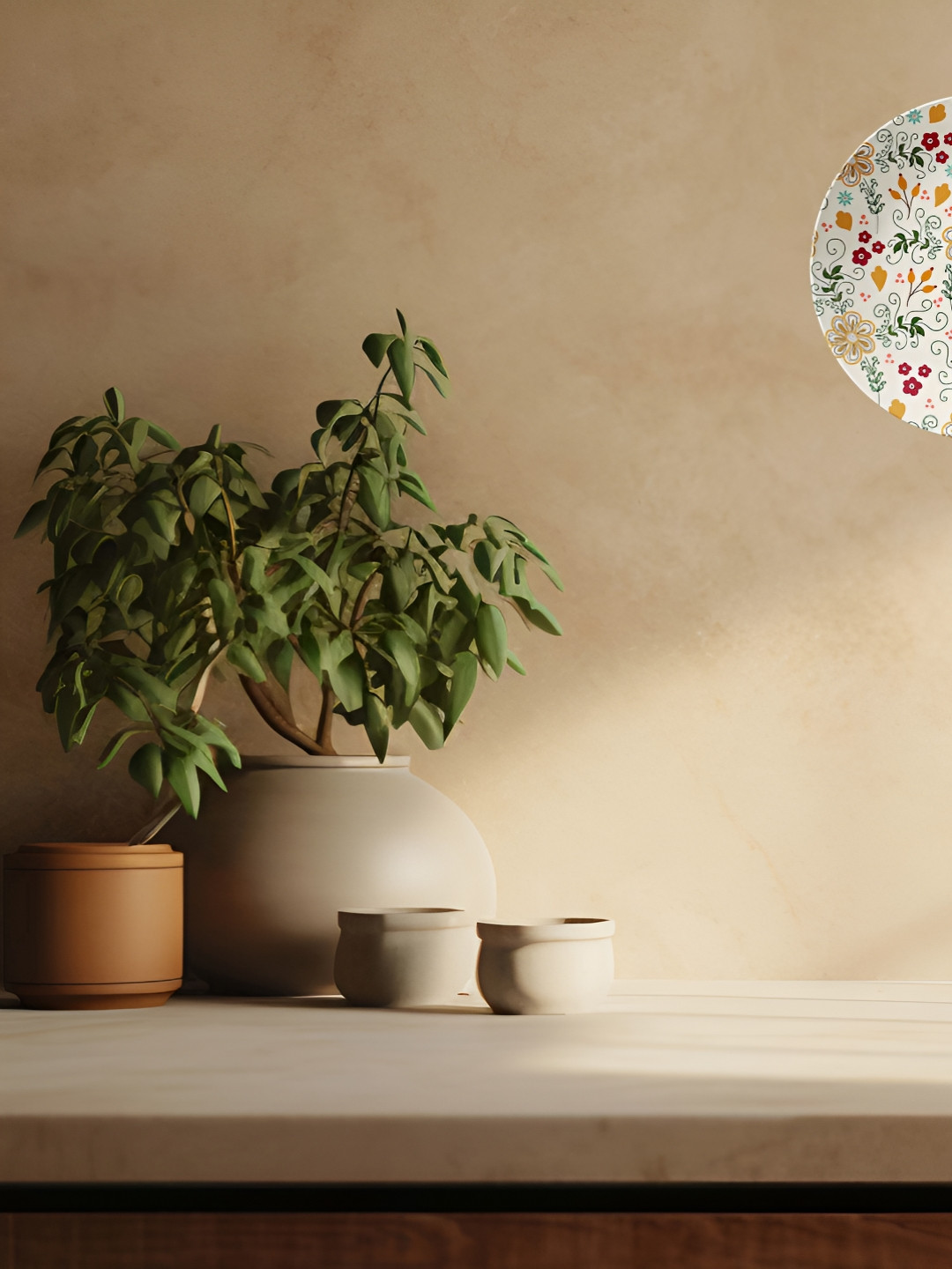 THE QUIRKY HOME Cheerful Floral Premium Ceramic Glossy Hanging Hall Wall Plates-10In