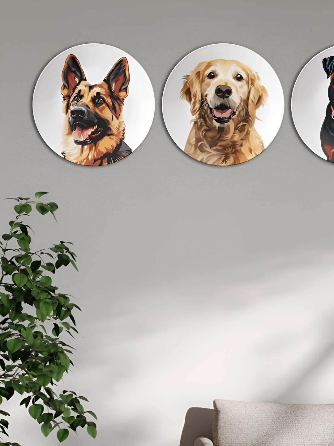 THE QUIRKY HOME A Band of Abstract Portrait Crafted Ceramics Glossy 3Pcs Wall Plates-10In