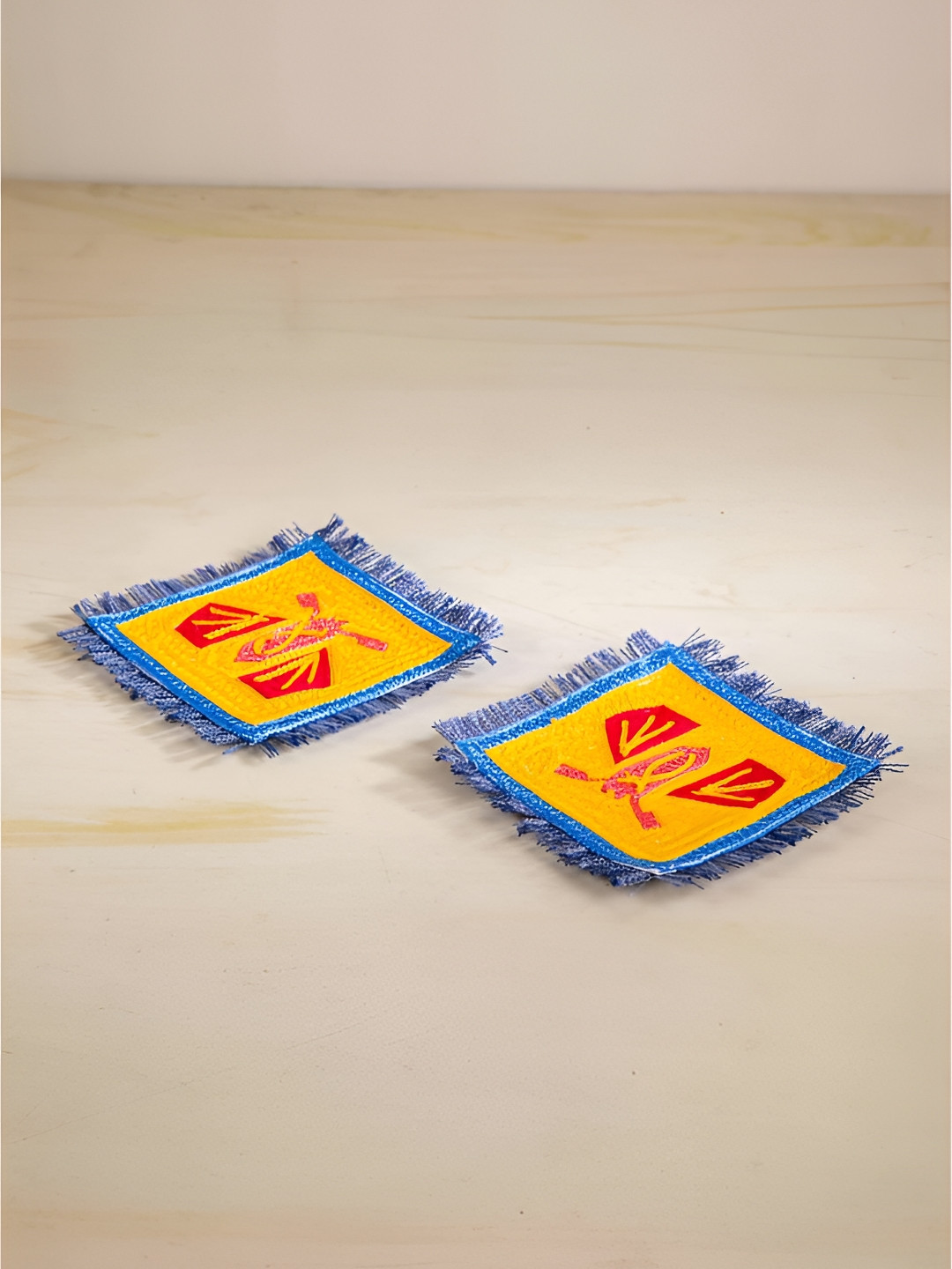 FREEDOM TREE Set Of 2 Yellow & blue Printed Square Coasters