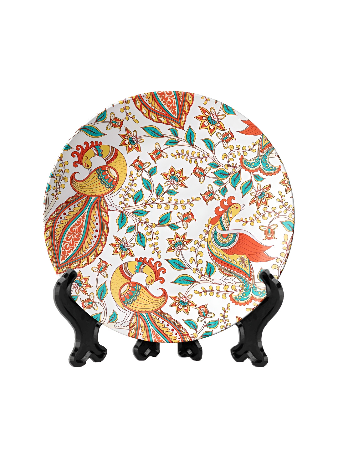 THE QUIRKY HOME Birds and Flowers Ceramic Floral Glossy Hanging Hall Wall Plates-10In