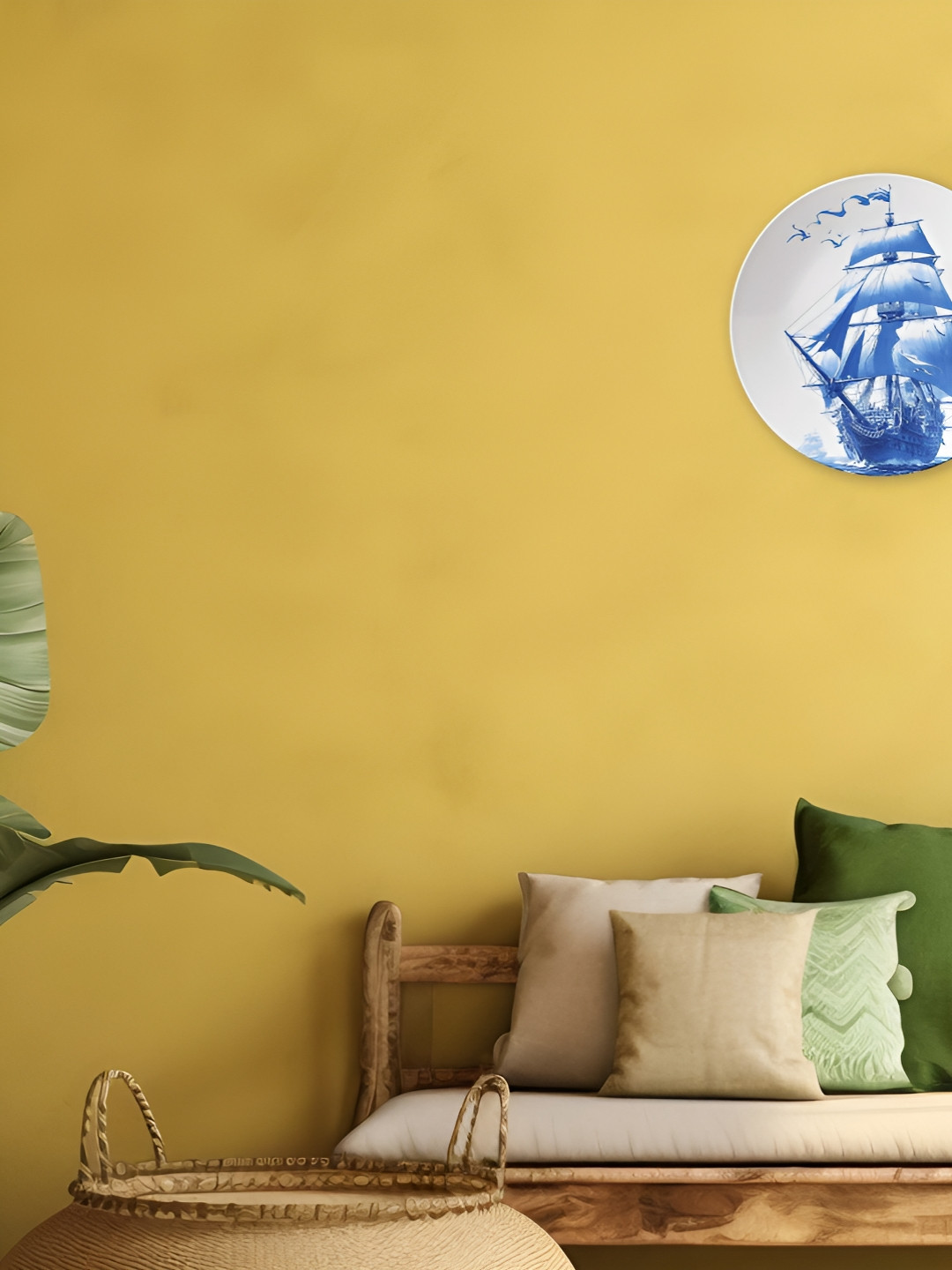 THE QUIRKY HOME Blue Delft Sailing Ship Ceramic Coastal Escape Glossy Wall Plates-10In