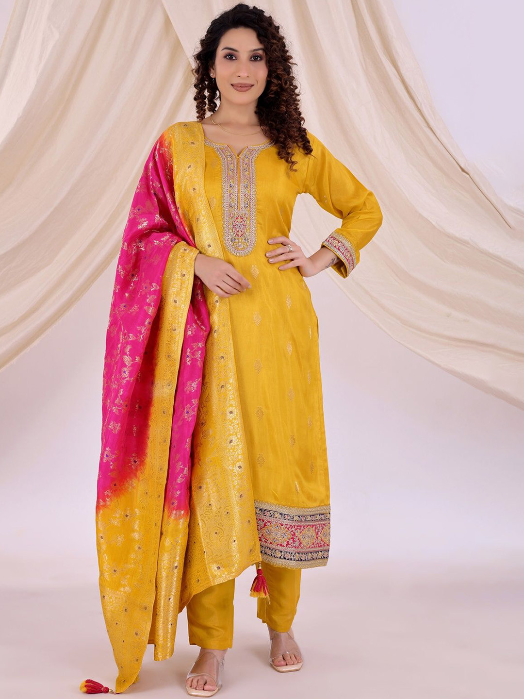SHILL INTERNATIONAL Women Woven Design Yoke Design Kurta with Trousers & Dupatta