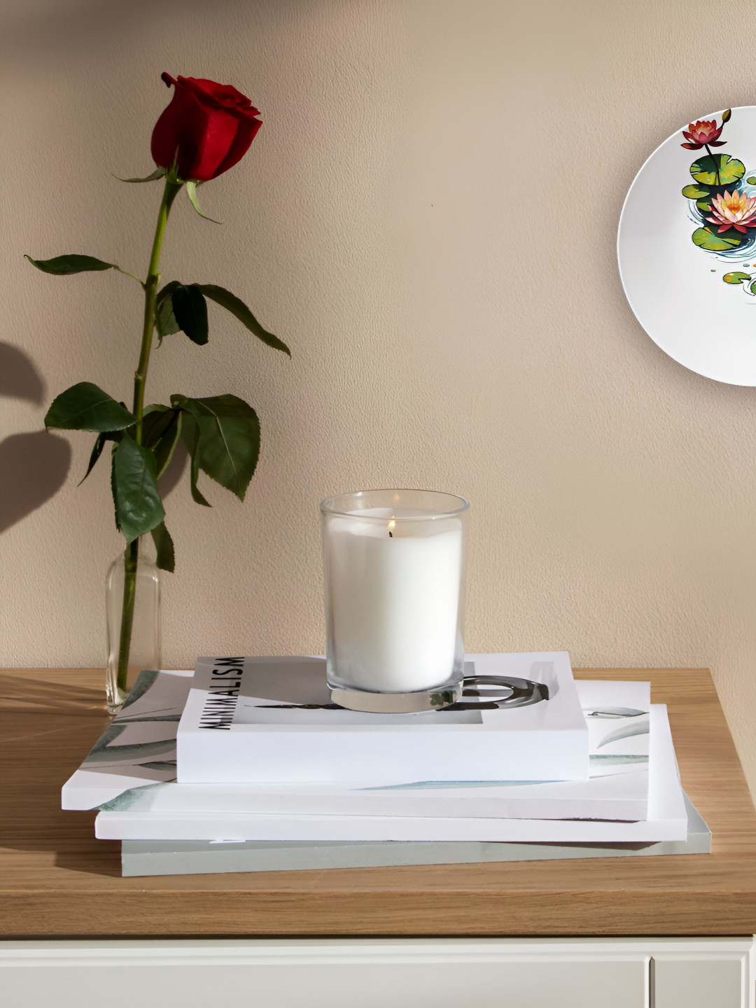 THE QUIRKY HOME Koi and Lotus Pond Ceramic Floral Glossy Hanging Hall Wall Plates-8In