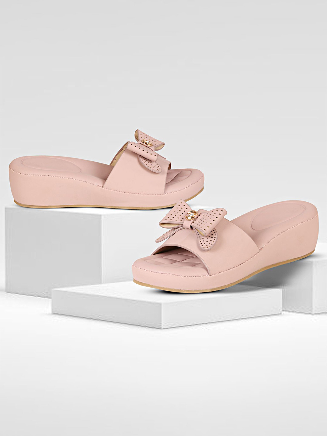 Ishransh Women Cousined Bow Open Toe Wedge Hees