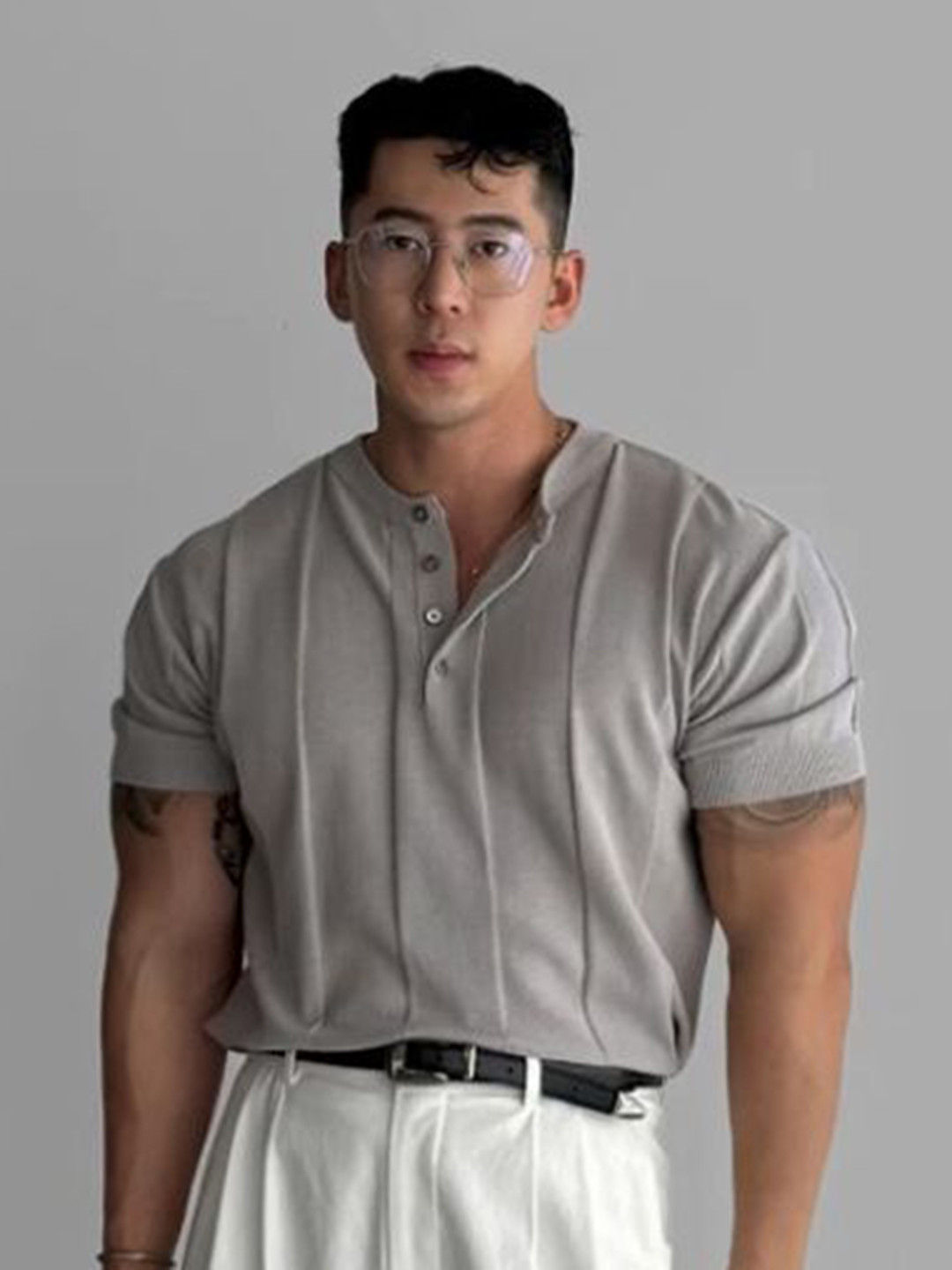 Grey Henley Neck Muscle Fit T-shirt