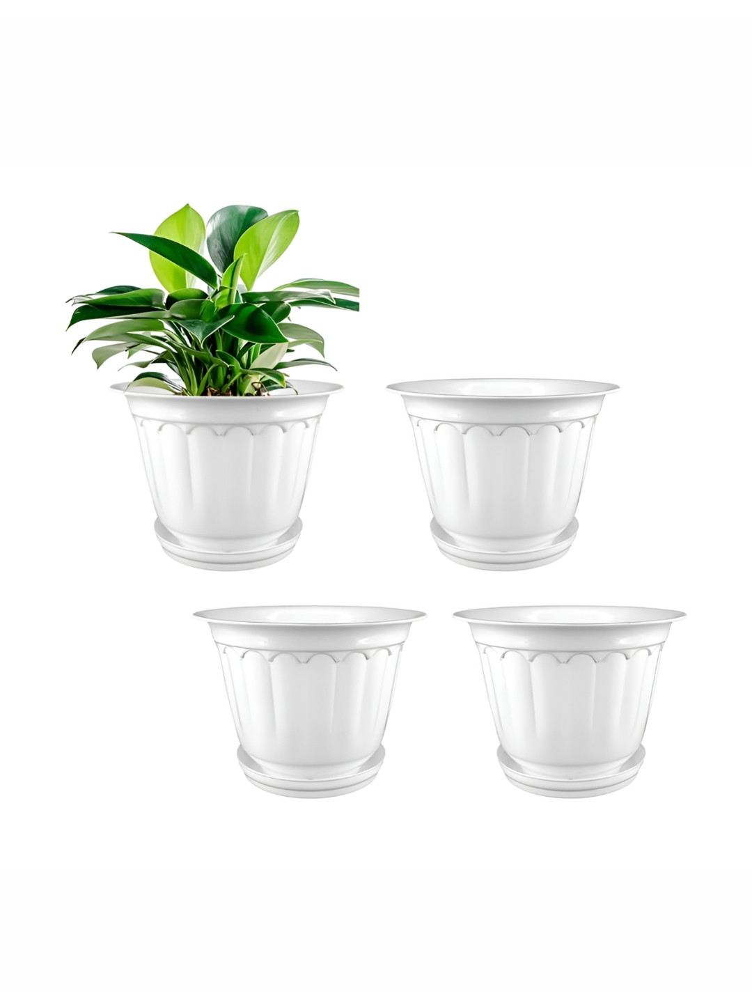 GARDEN'S NEED Jasmine White 4 Pieces Textured Planters With Tray