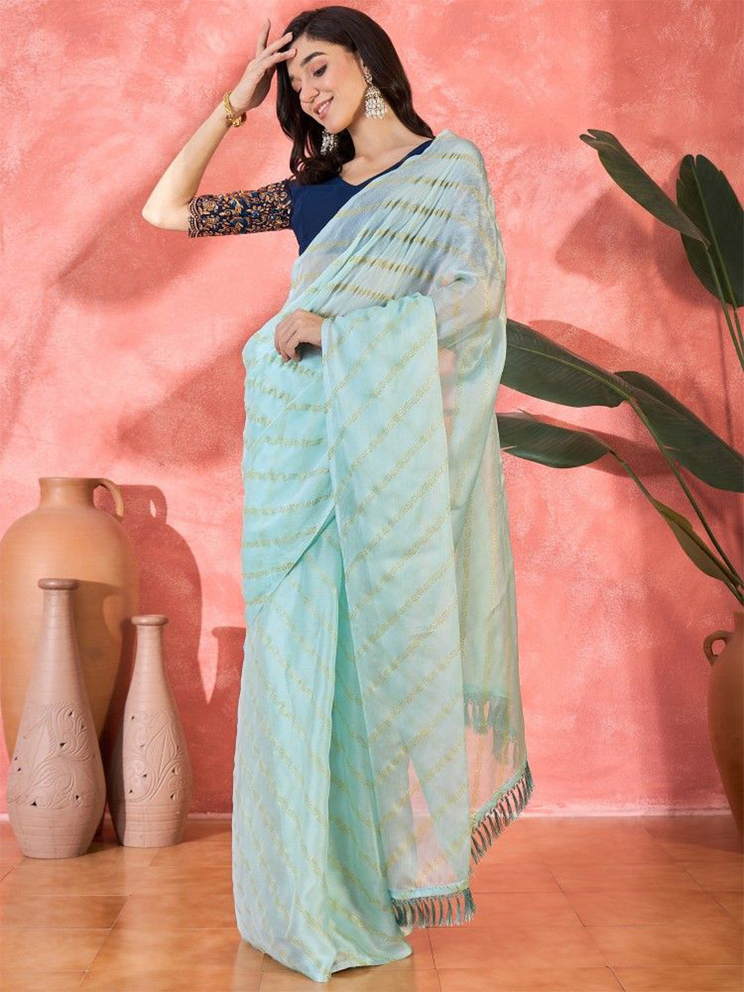 Dori Woven Design Zari Pure Chiffon Saree With Blouse Piece