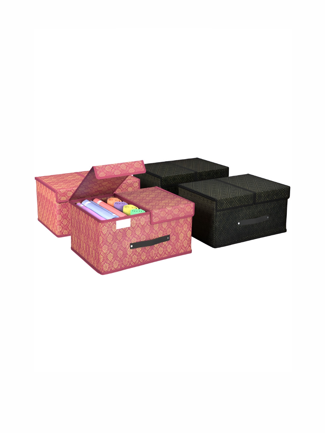 Aura Maroon & Black 4 Pieces Foldable Drawer Organisers