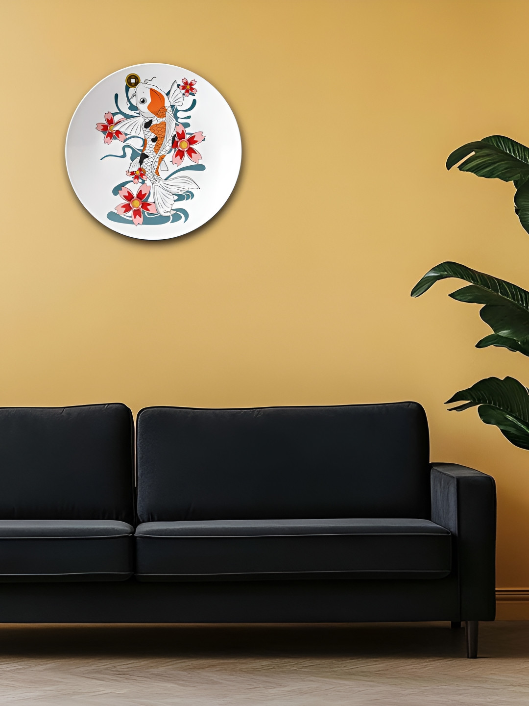 THE QUIRKY HOME Fish Art Crafted Ceramics Glossy Hanging Hall Wall Plates-10In