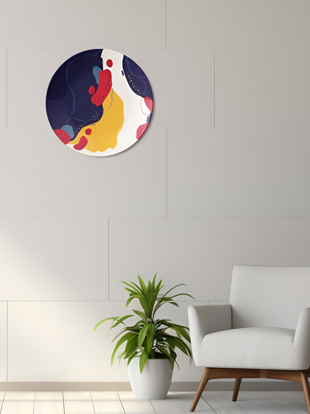 THE QUIRKY HOME Swirling Color Shapes Crafted Ceramics Glossy Hall Wall Plates-10In