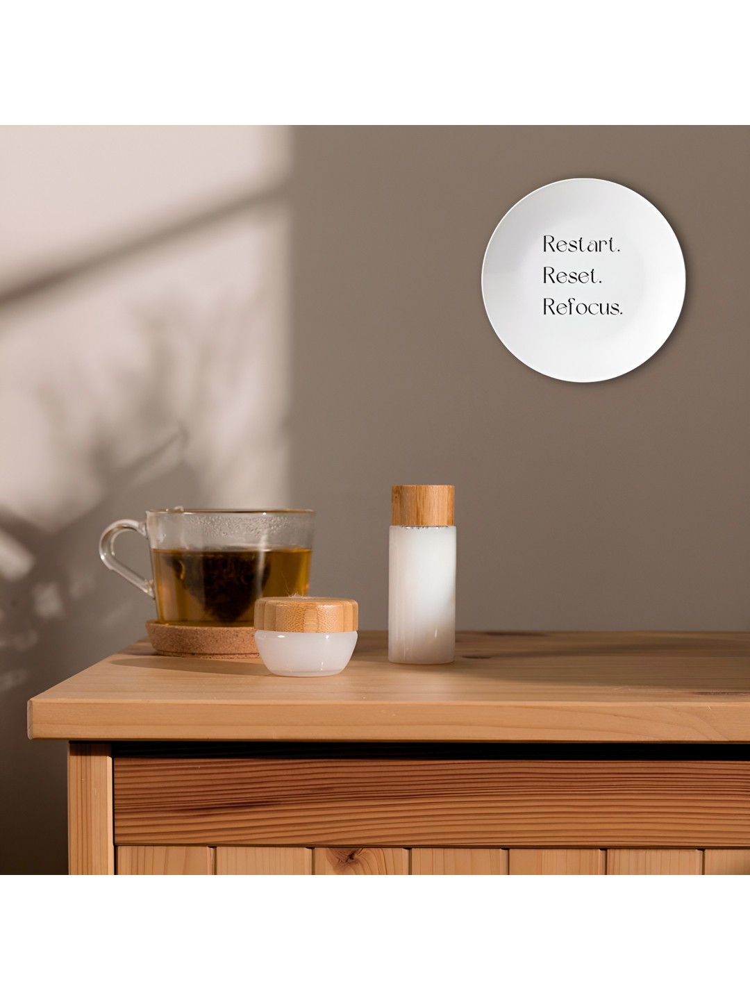 THE QUIRKY HOME Restart Reset Refocus Crafted Ceramics Glossy Hanging Hall Wall Plates-8In