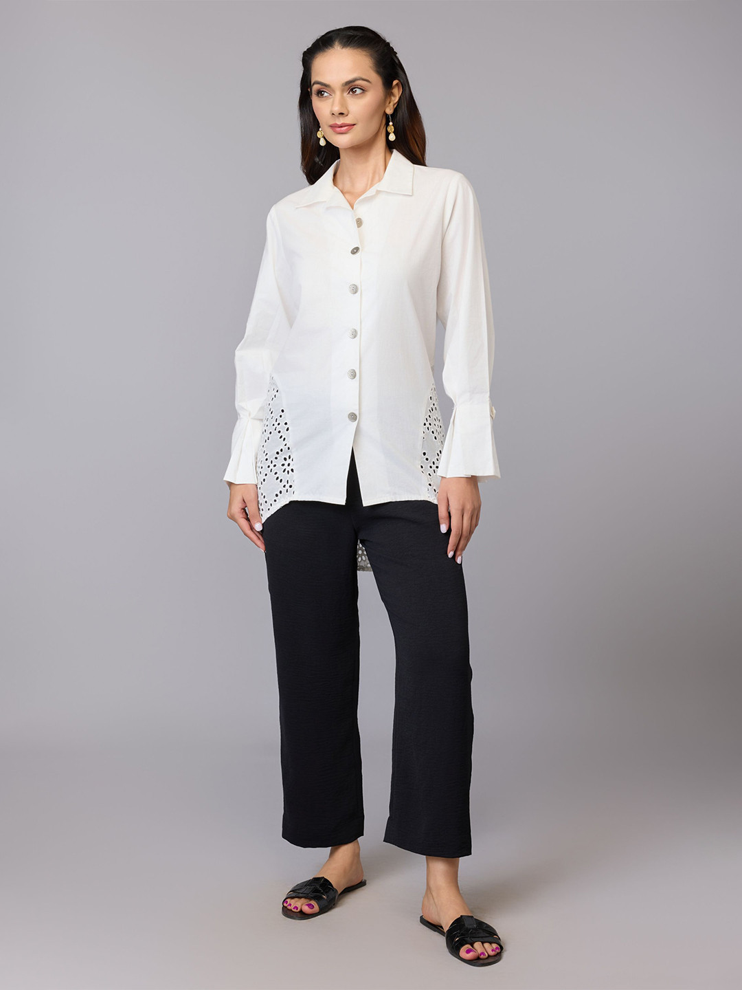 Tamiska By Narendra Kumar Self Design Spread Collar Long Sleeves Cotton Regular Fit Shirt